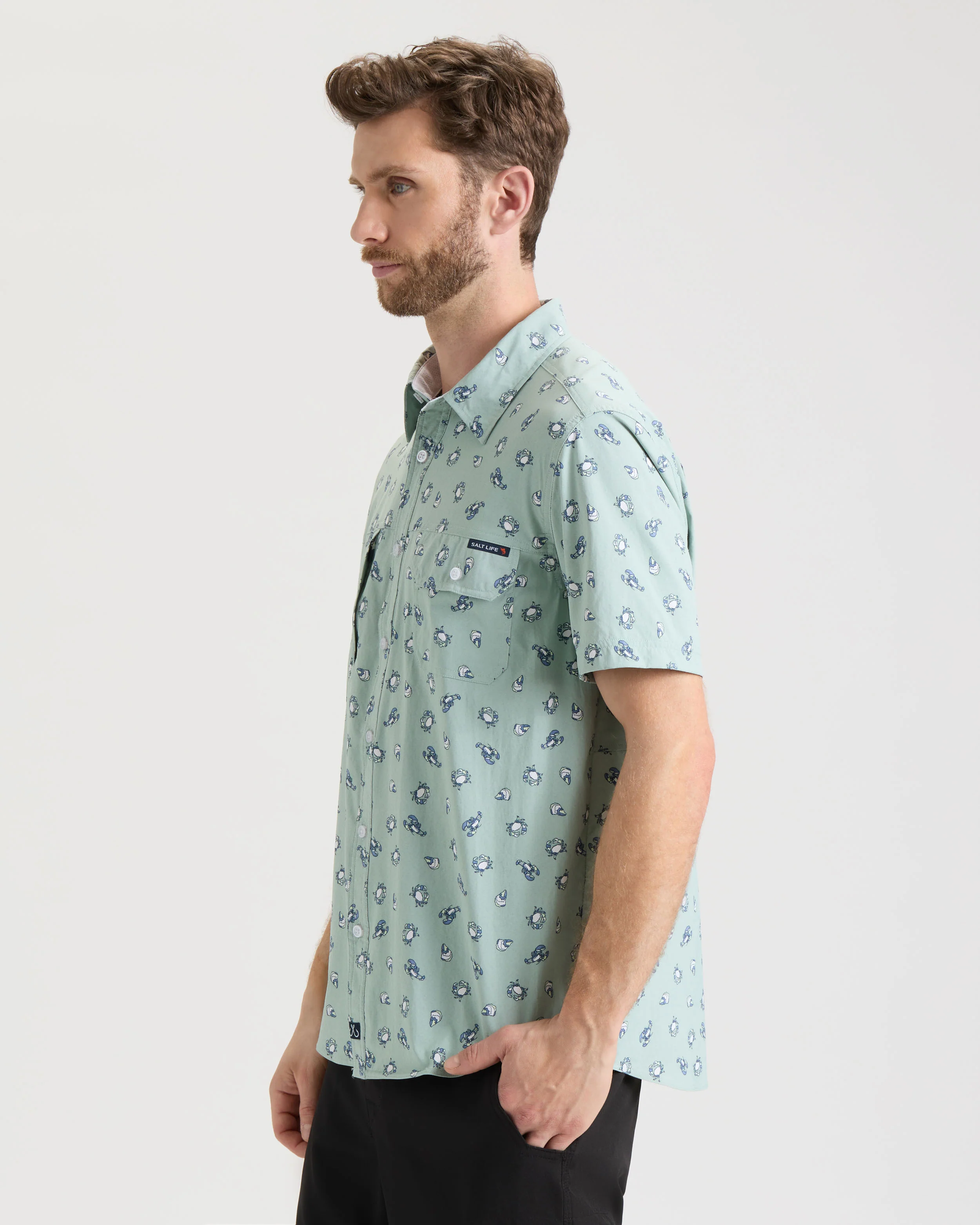 Men's Crustacean Life Woven Short Sleeve Shirt - Image 3