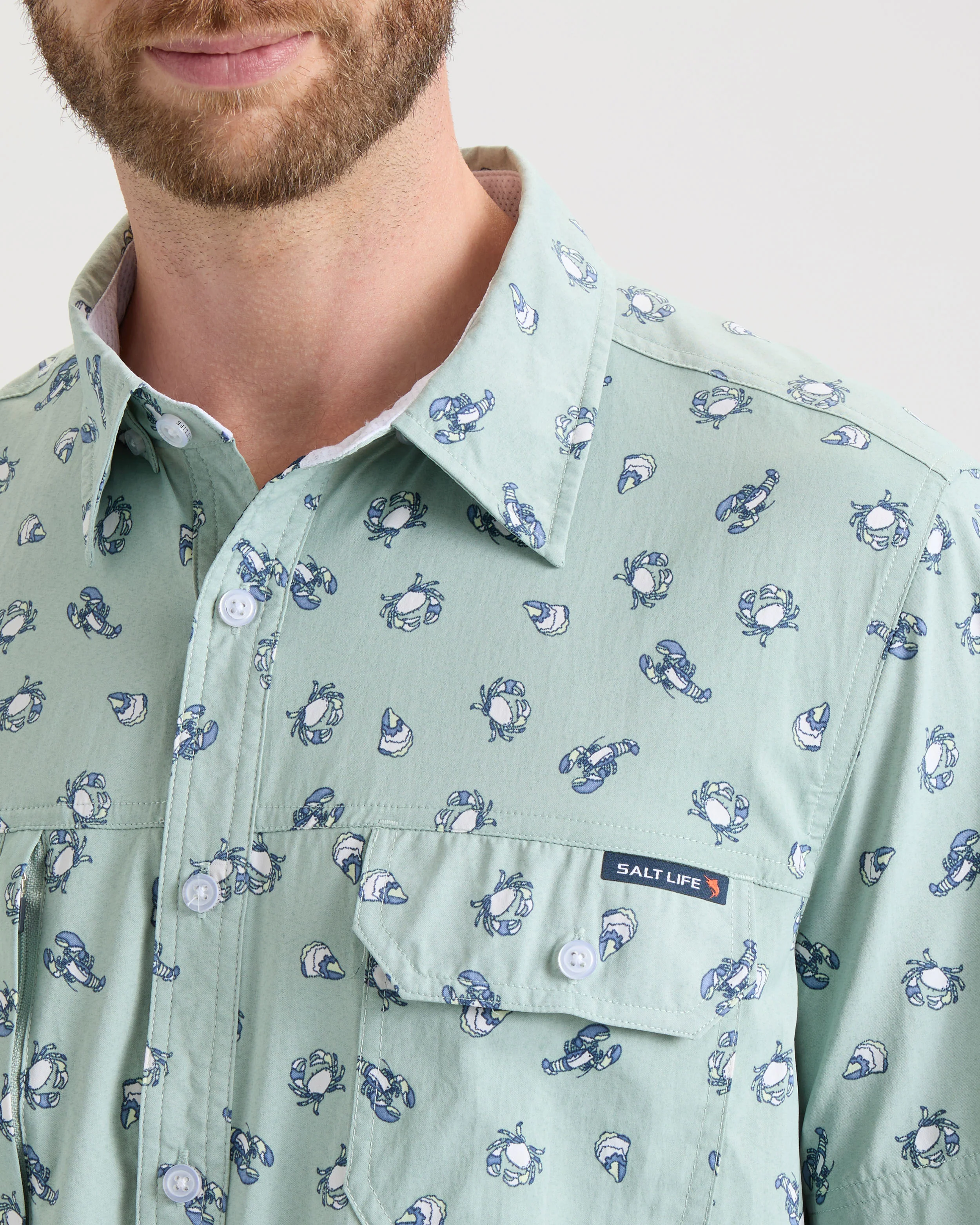 Men's Crustacean Life Woven Short Sleeve Shirt - Image 7