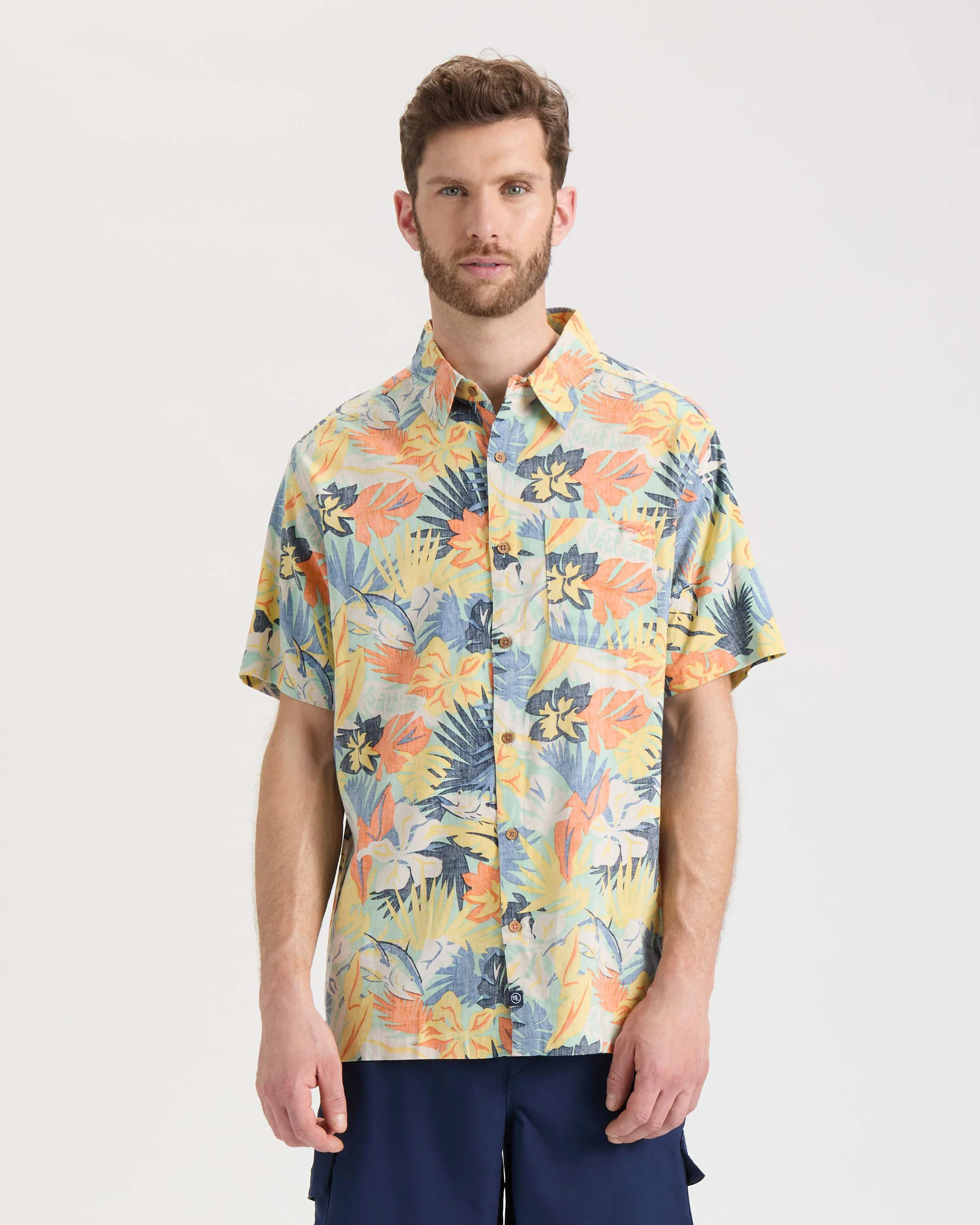 Men's Retro Tropical Tuna Woven Short Sleeve Shirt - Image 2
