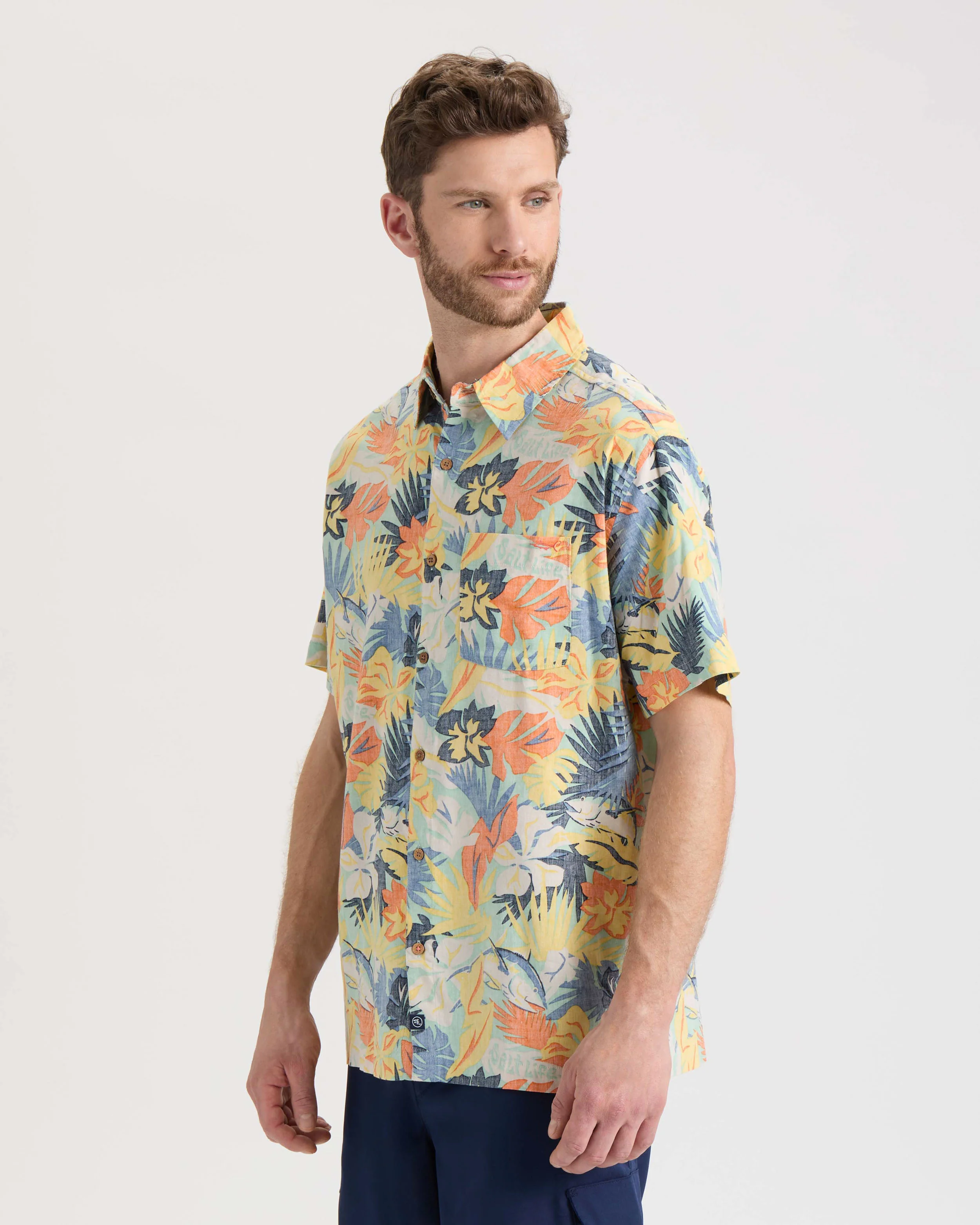 Men's Retro Tropical Tuna Woven Short Sleeve Shirt - Image 3