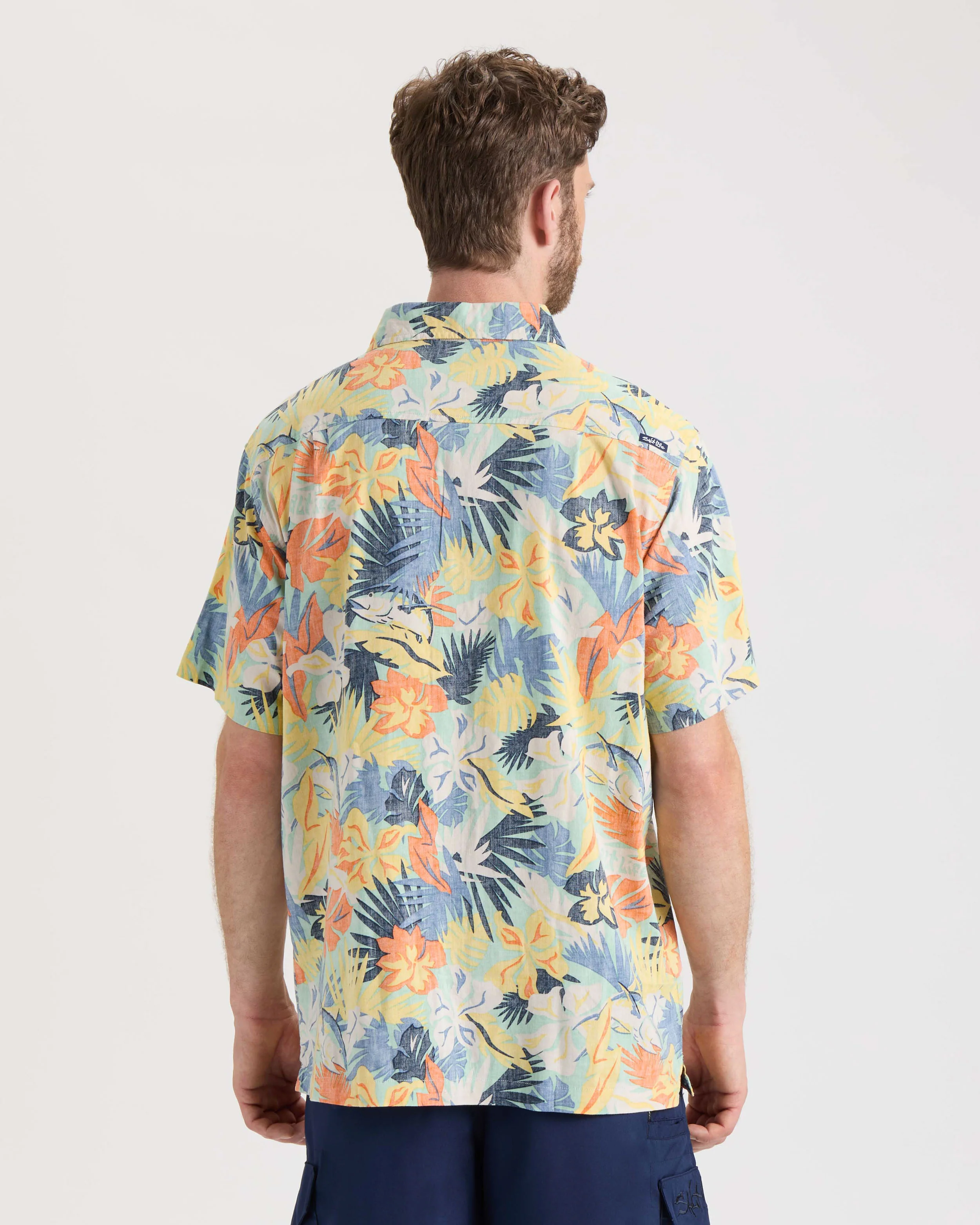 Men's Retro Tropical Tuna Woven Short Sleeve Shirt - Image 4