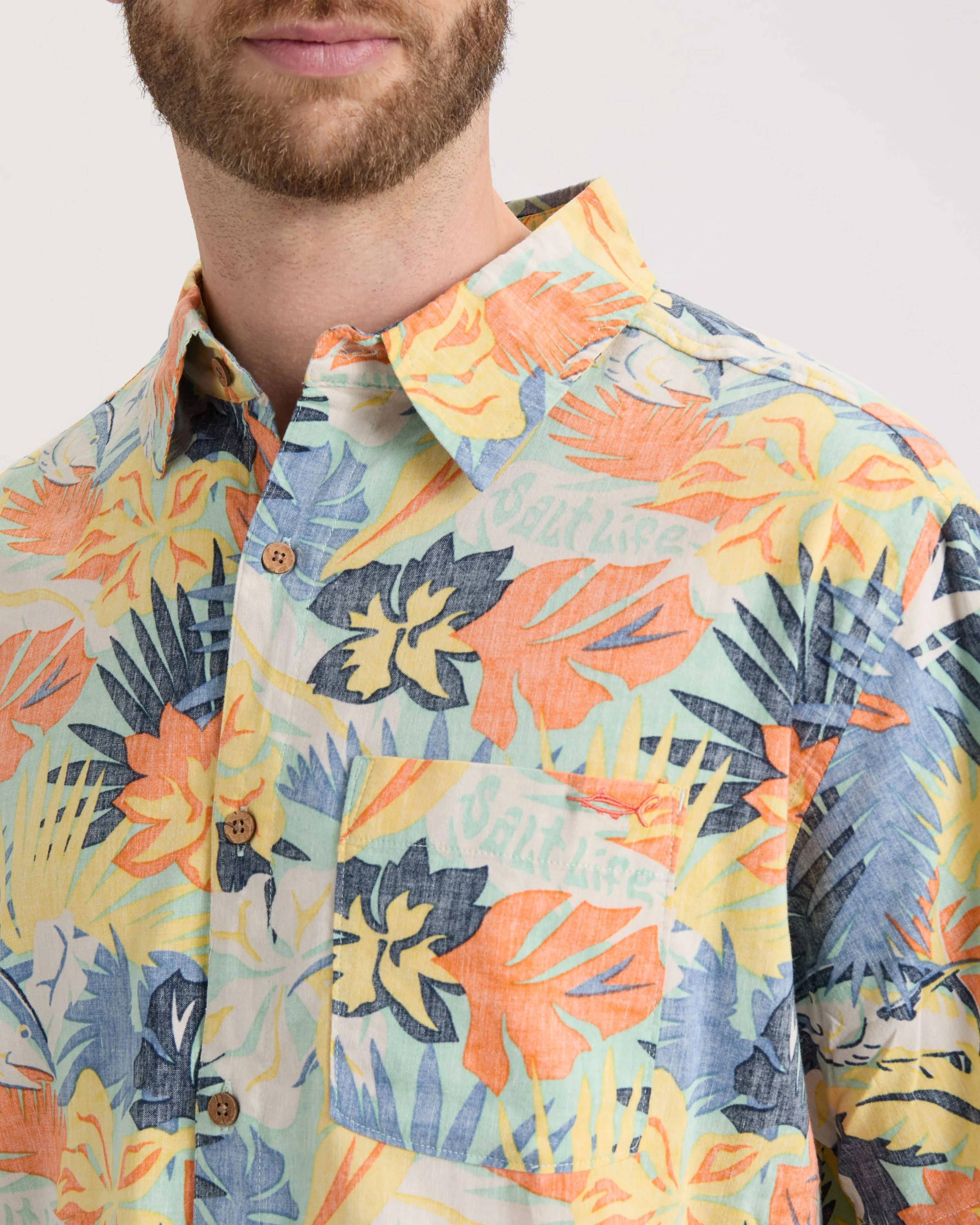 Men's Retro Tropical Tuna Woven Short Sleeve Shirt - Image 5