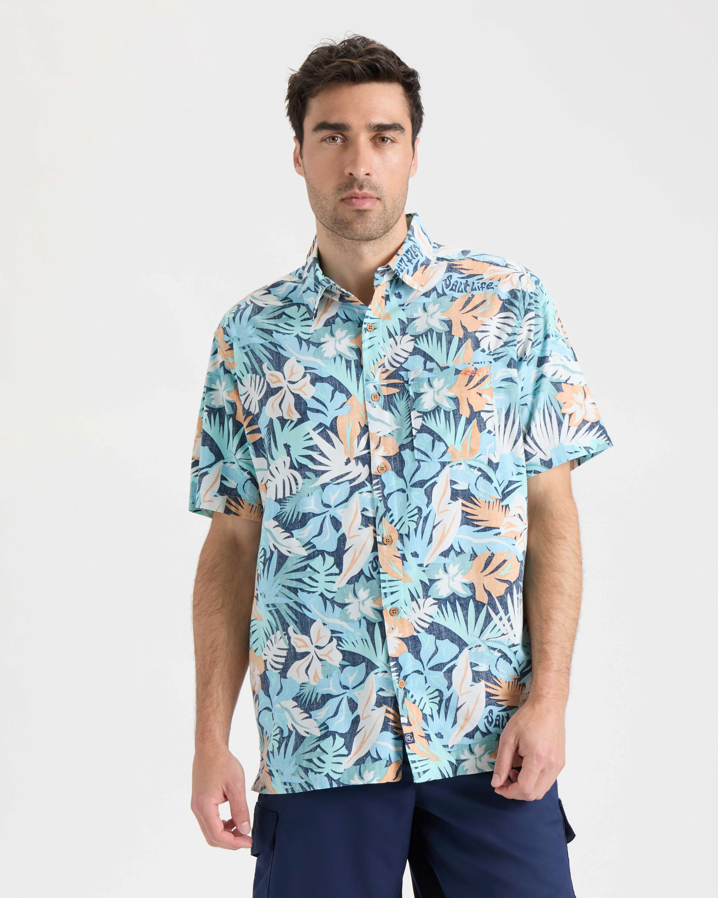 Men's Retro Tropical Tuna Woven Short Sleeve Shirt - Image 2