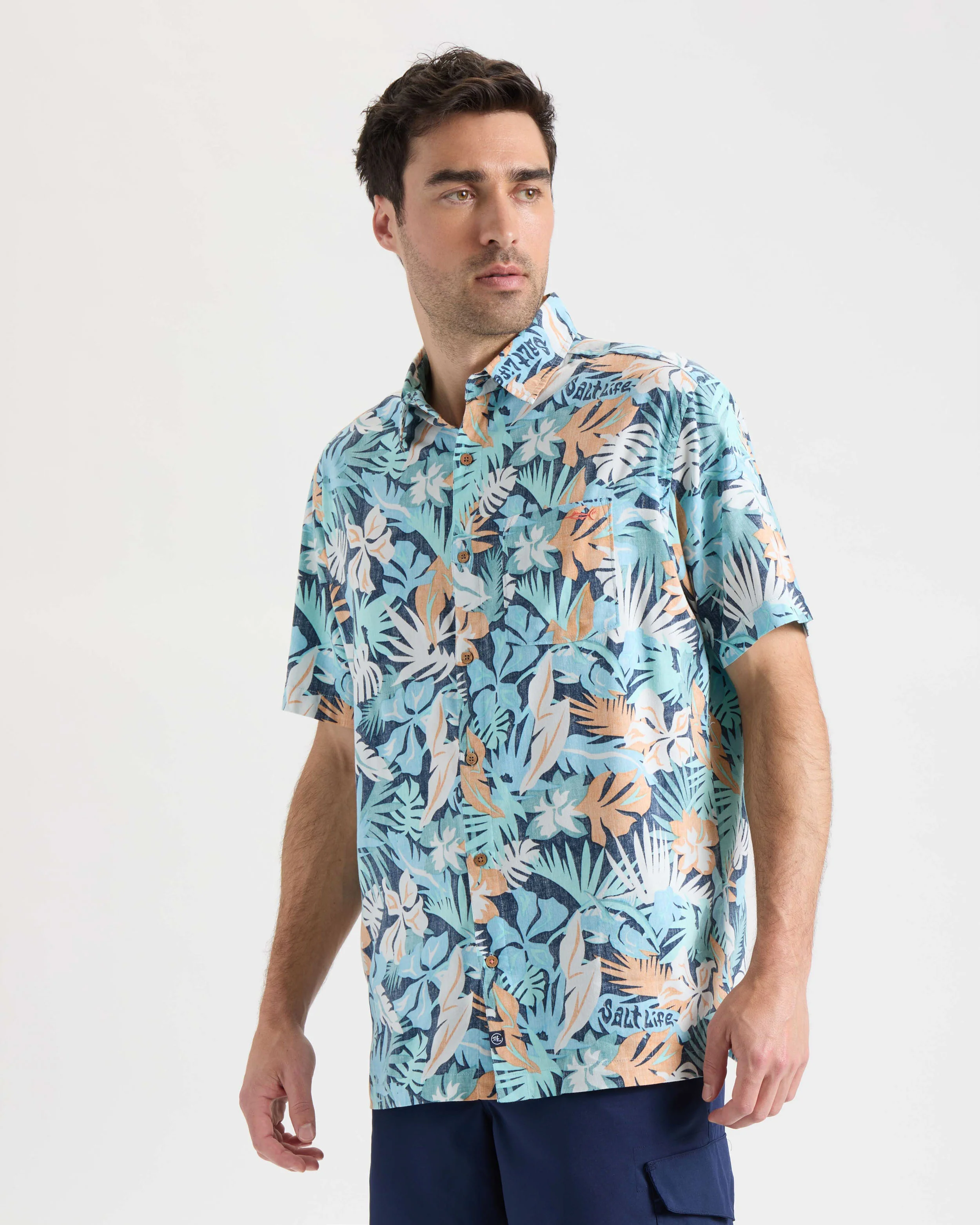 Men's Retro Tropical Tuna Woven Short Sleeve Shirt - Image 3