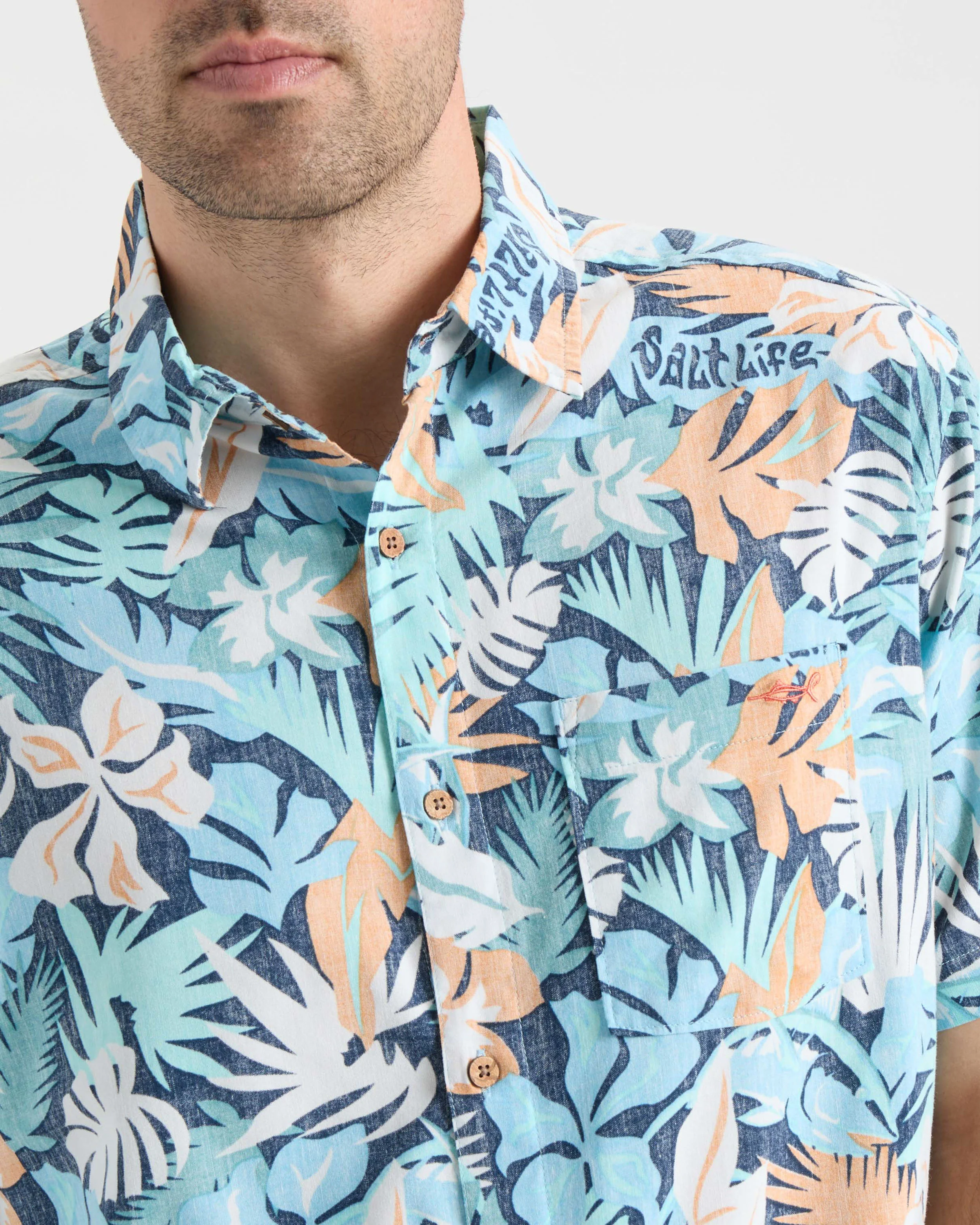 Men's Retro Tropical Tuna Woven Short Sleeve Shirt - Image 5