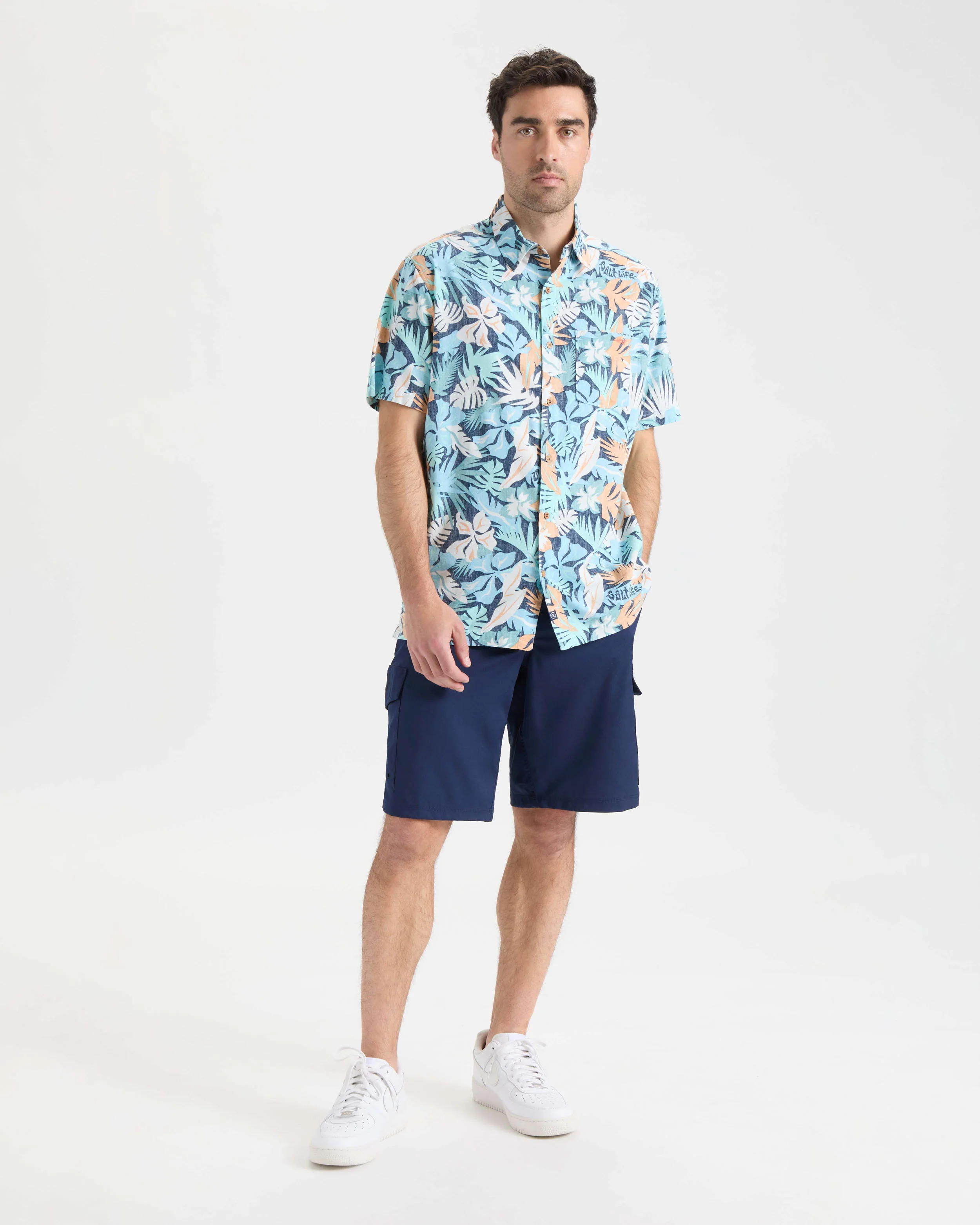 Men's Retro Tropical Tuna Woven Short Sleeve Shirt - Image 6